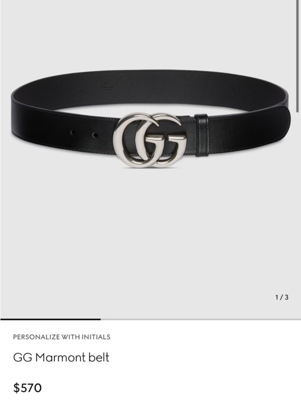 Gucci GG Marmont Black Leather Belt with Silver Double G used 85mm